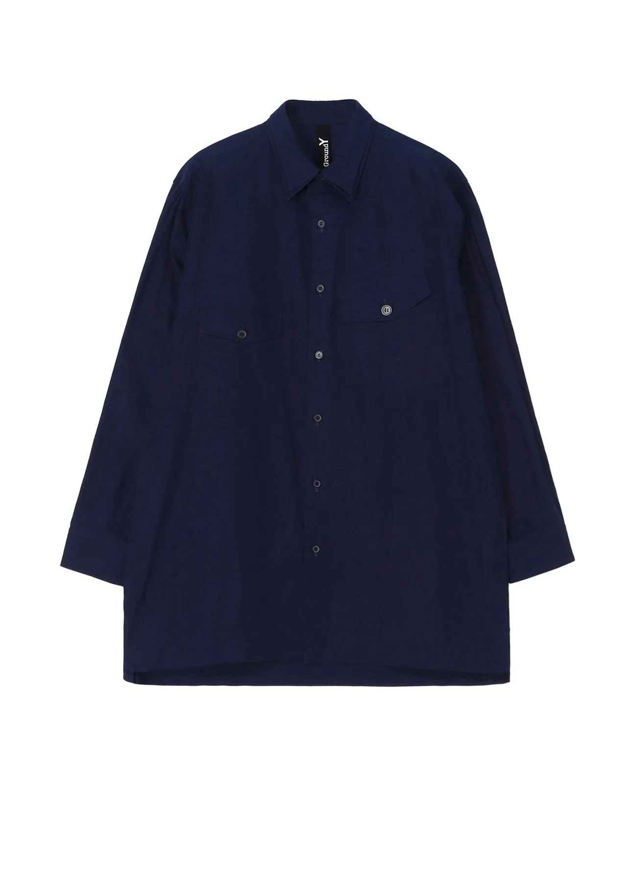 INDIGO DYED COTTON LINEN SHEETING DOUBLE COLLAR SLANTED POCKET SHIRT Waffle Weave Stylish Design