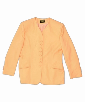 VINTAGE Womens Blazer Jacket UK 16 Large Orange Viscose Refined Layering