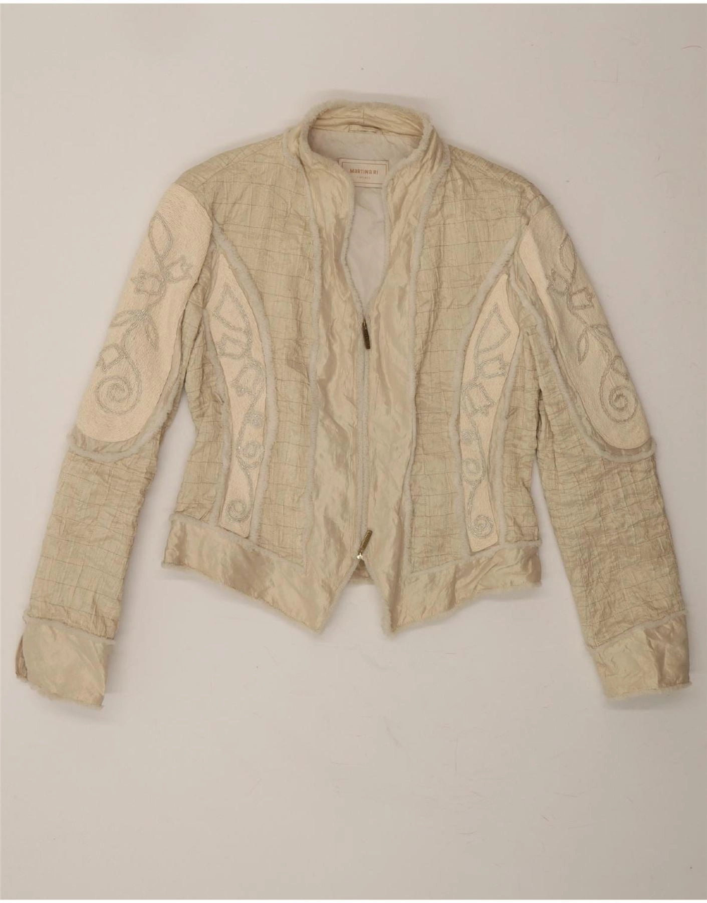 VINTAGE Womens Blazer Jacket IT 44 Medium Beige Polyester Flattering Comfort Wear