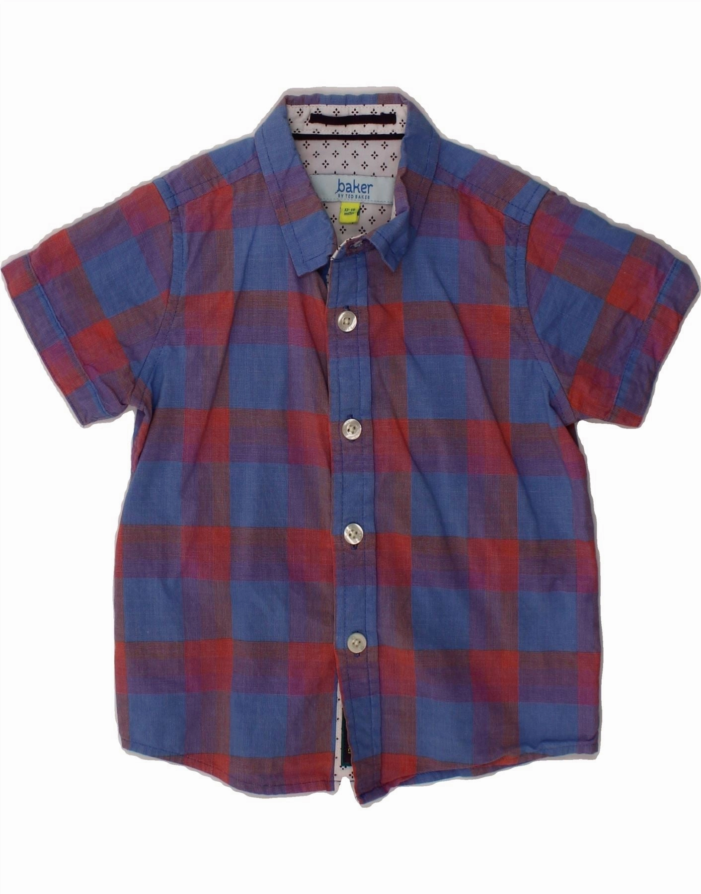 TED BAKER Baby Boys Short Sleeve Shirt 12-18 Months Blue Check Cotton Warm Insulation Brushed Inner Lining