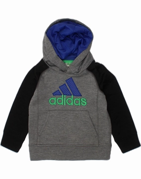 Flexible Knit Construction ADIDAS Baby Boys Graphic Hoodie Jumper 18-24 Months Grey Colourblock