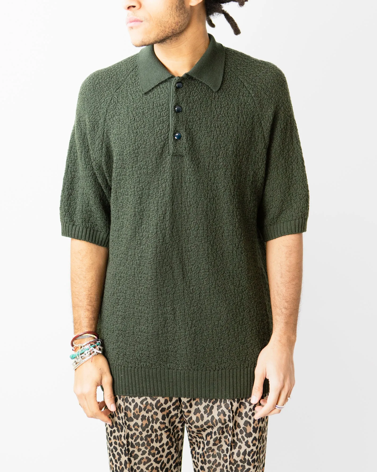 Sweat Wicking Lining Polo Neckline Short Sleeve Knit Polo Sweater ?C Green Merino Wool