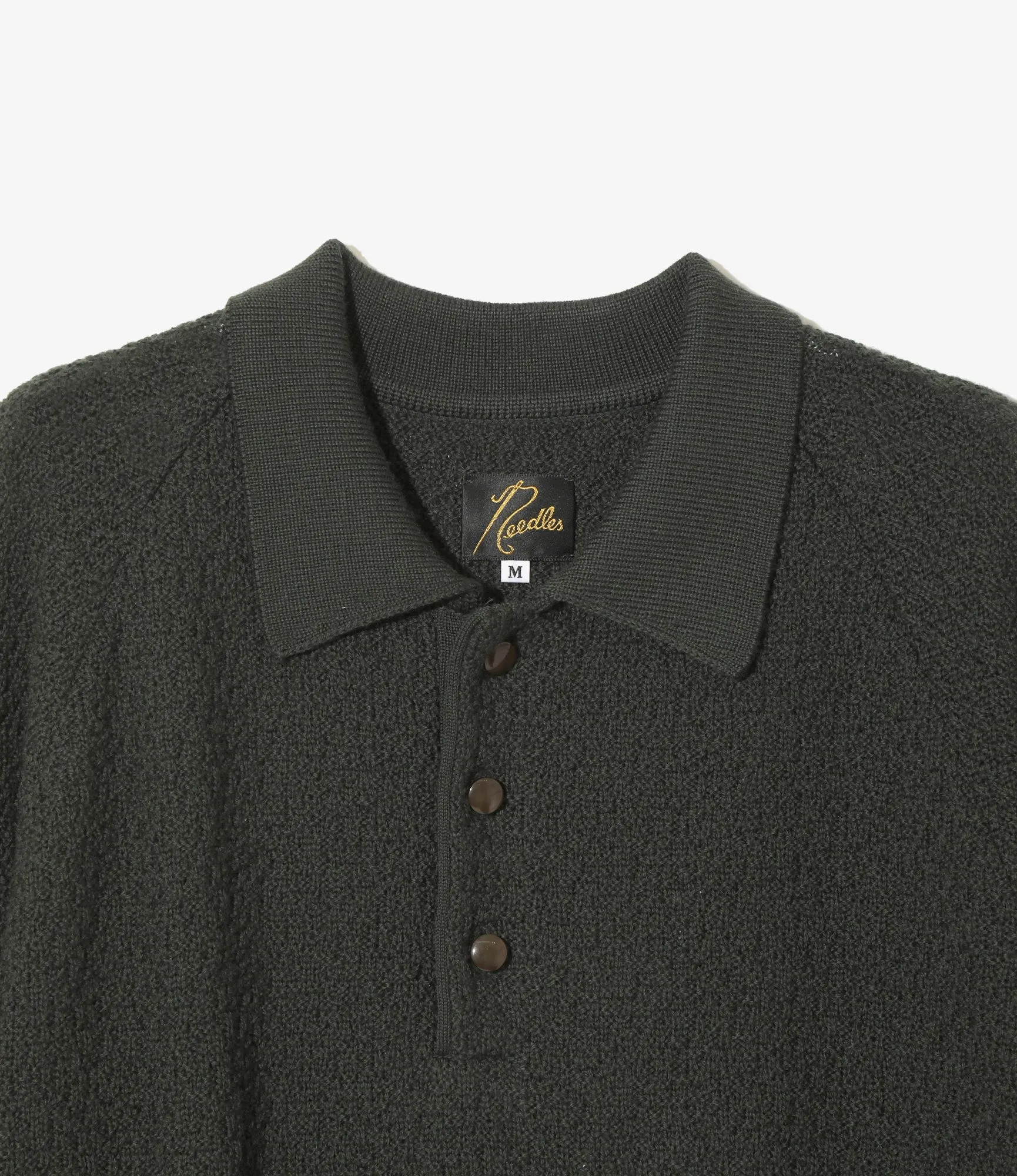 Short Sleeve Knit Polo Sweater ?C Green Merino Wool Ribbed Trim