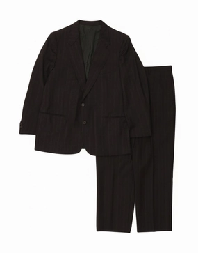 TRUSSARDI Mens 2 Button 2 Piece Suit IT 54 2XL W38 L28 Black Pinstripe Elegant Touch