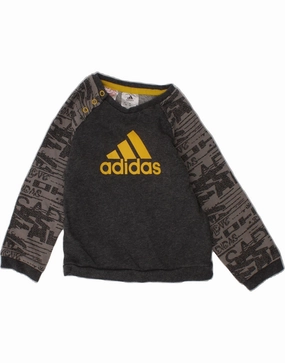 Daily Outfit ADIDAS Baby Boys Graphic Sweatshirt Jumper 12-18 Months Grey Colourblock