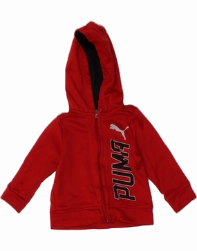 PUMA Baby Boys Graphic Zip Hoodie Sweater 9-12 Months Red Polyester Breathable Openwork Knit