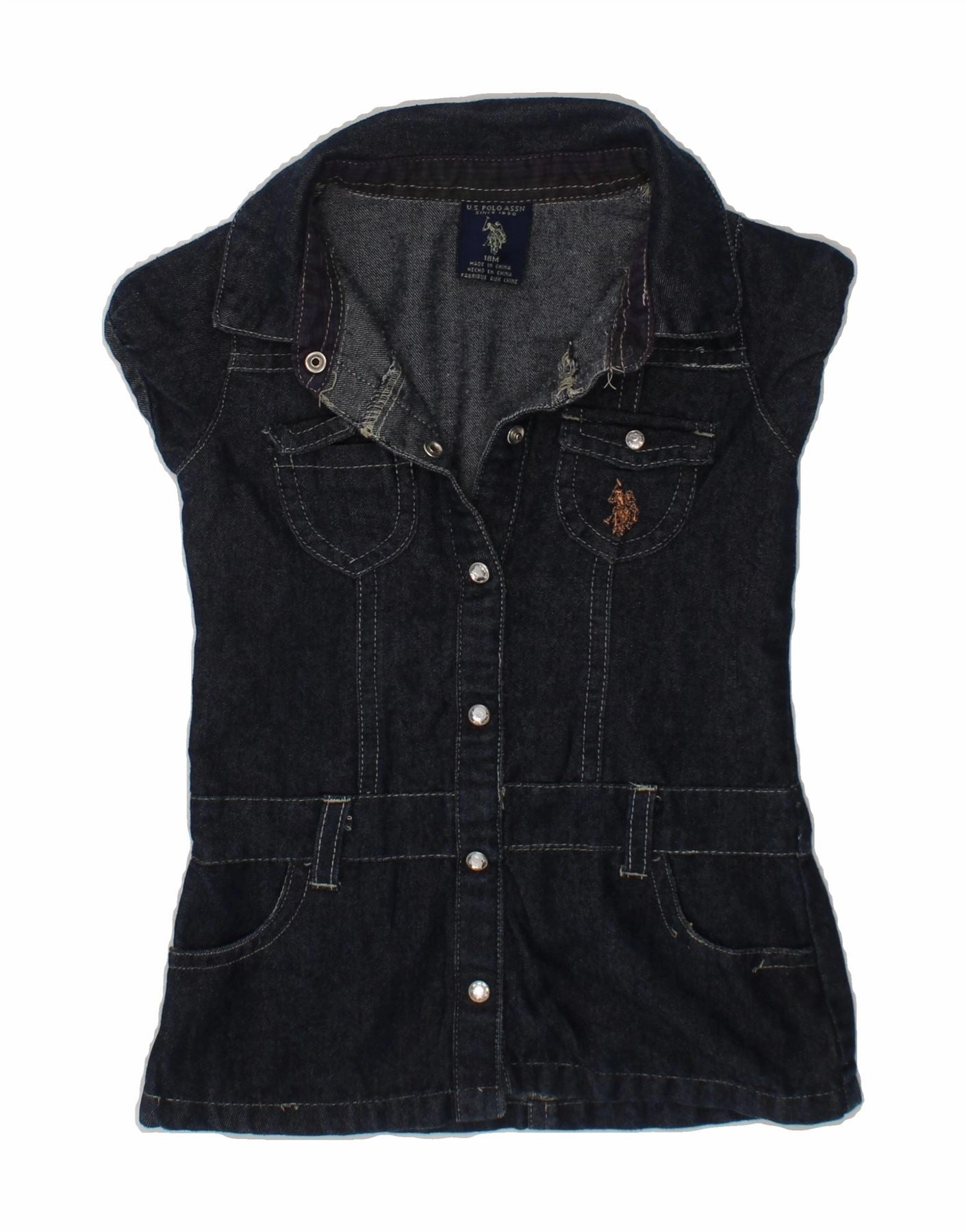 U.S. POLO ASSN. Baby Girls Denim Tutu Dress 12-18 Months Navy Blue Cotton Fitted Mood ruffle trim