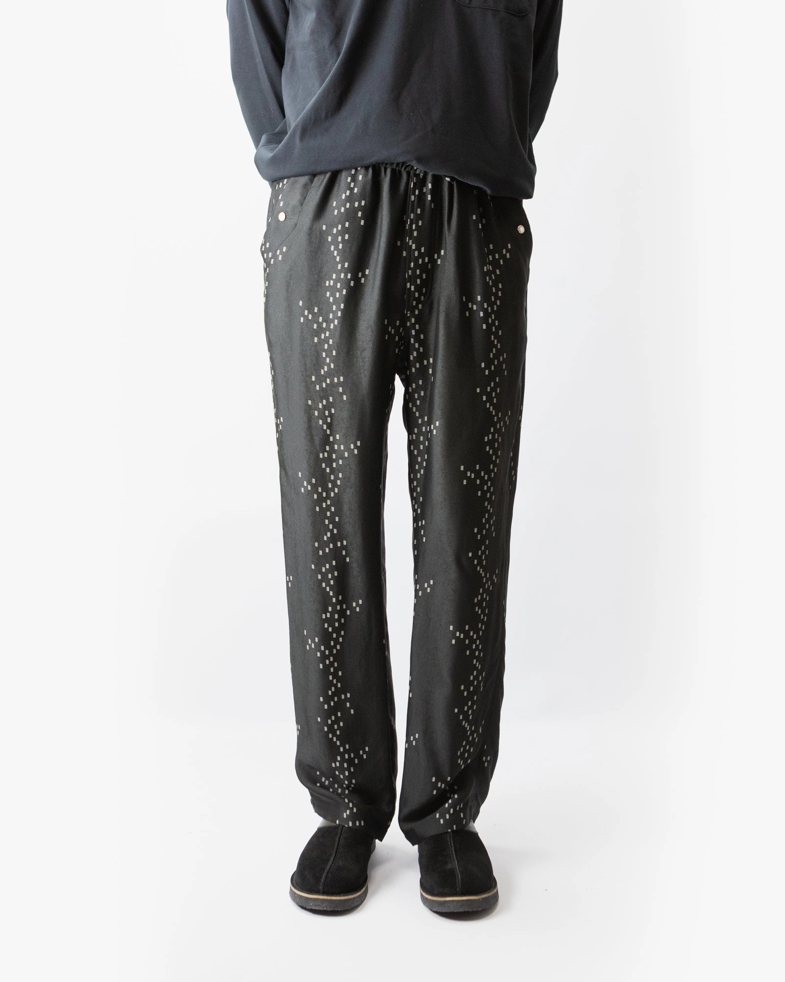 Lightweight Material String Cowboy Pant ?C Black Square Dot Jacquard Rayon