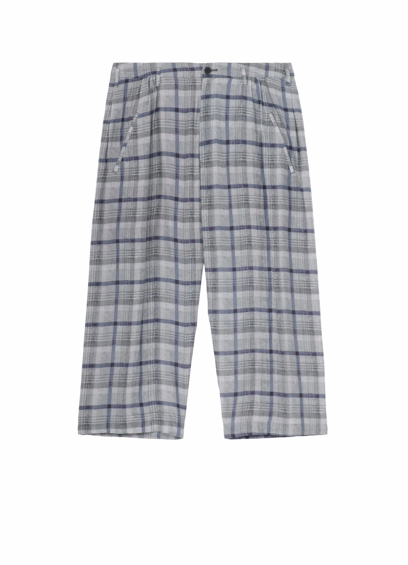 ??PIECE UNIQUE/THE SHOP??GRAY PLAID WAIST GATHER PATNS Structured Hemline Movement Flex