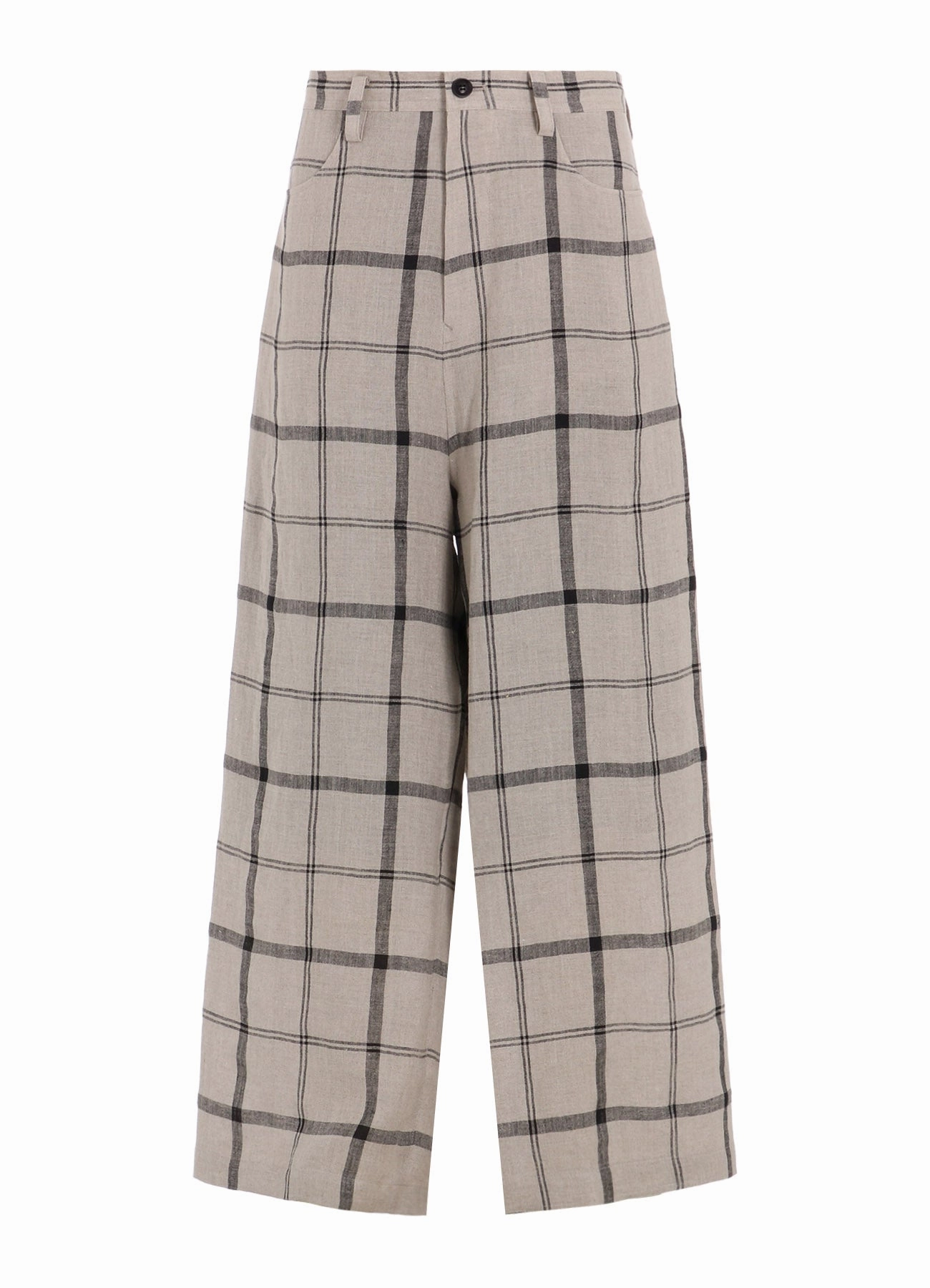 LINEN/NYLON PLAID LONG STRAIGHT PANTS Full Flex