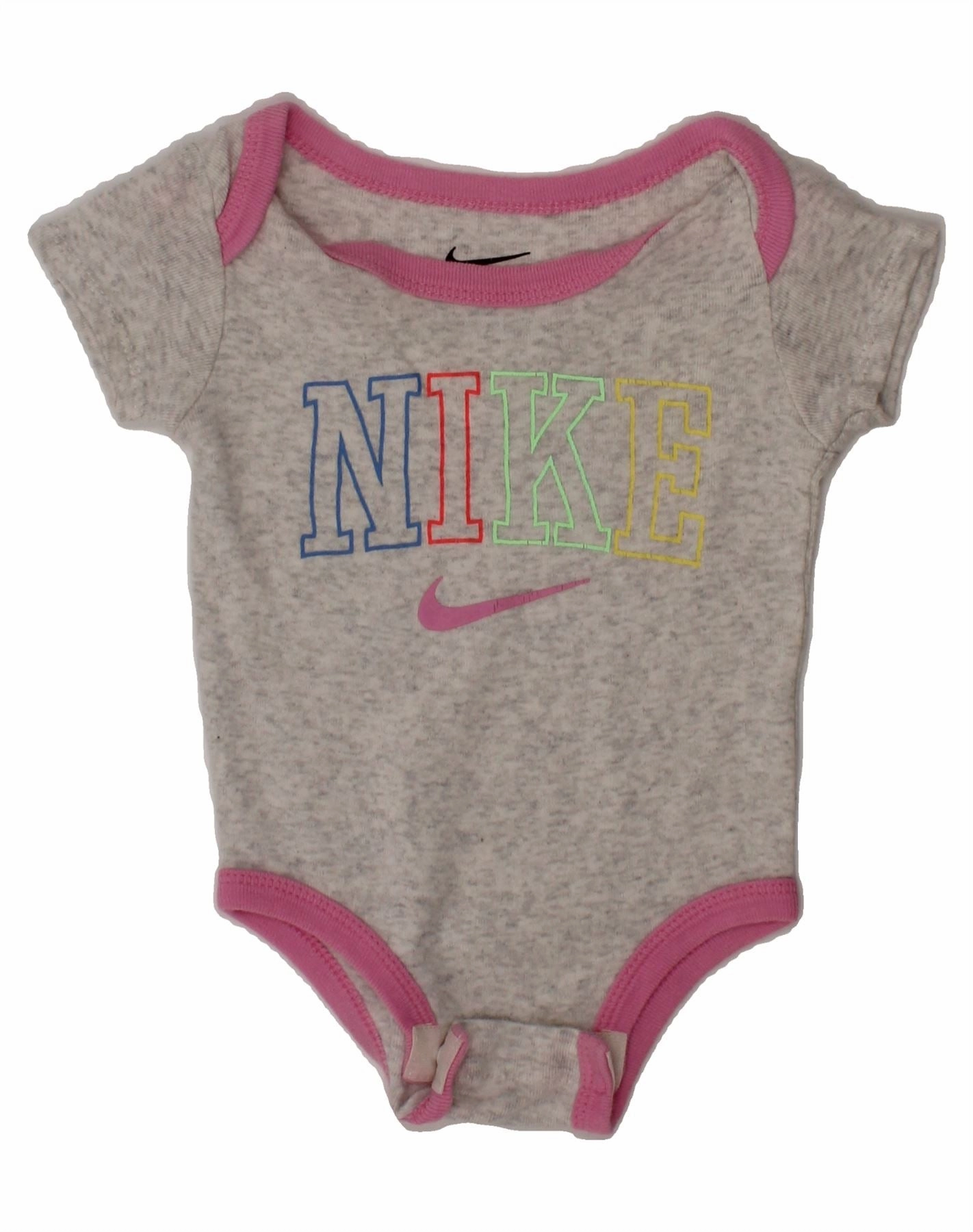 NIKE Baby Girls Graphic Bodysuit 0-3 Months Grey Flecked Sharp Clean Luxury Urban