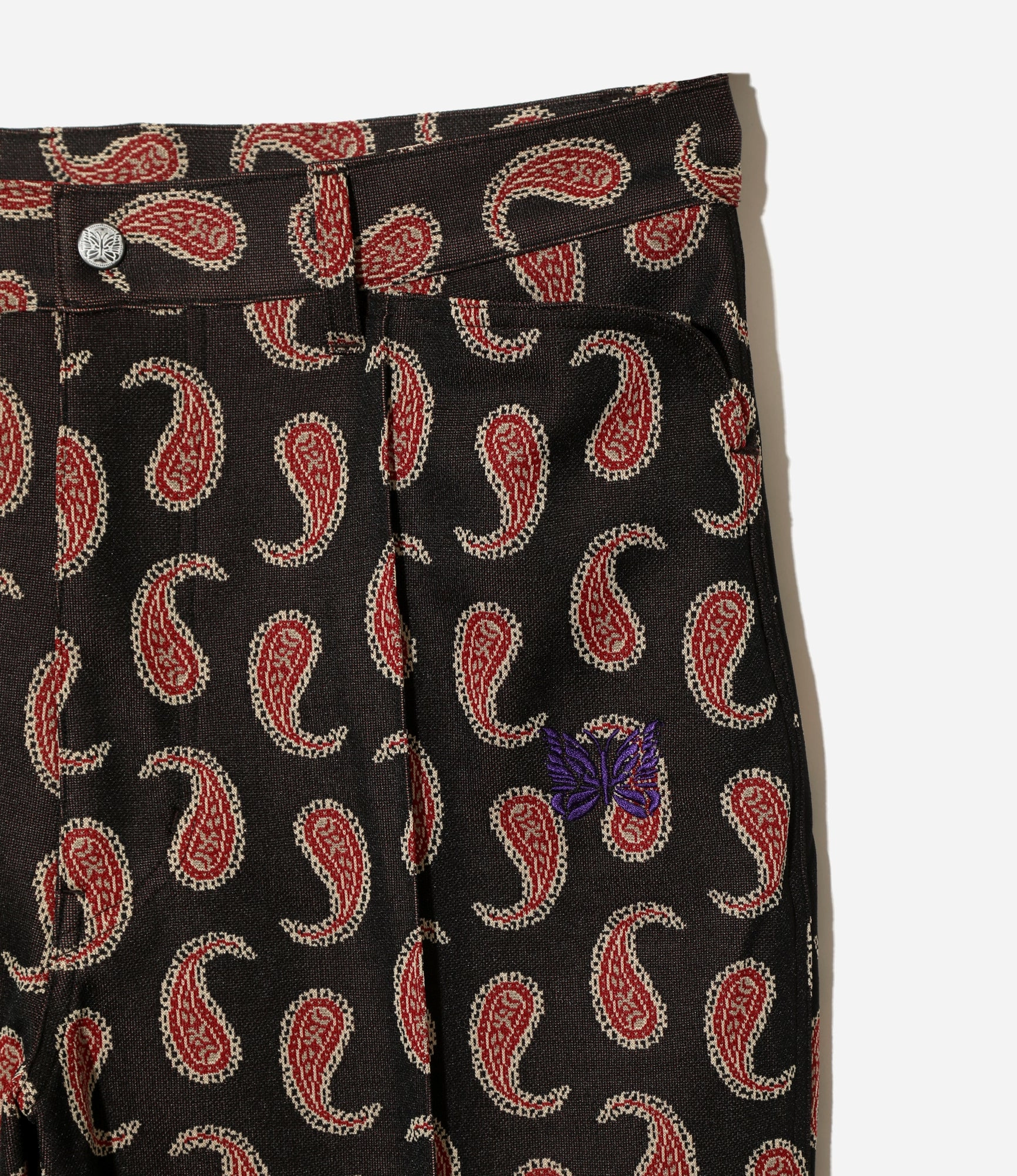 Reinforced Stitching Cropped hem Boot-Cut Jean ?C Paisley Jacquard Polyester