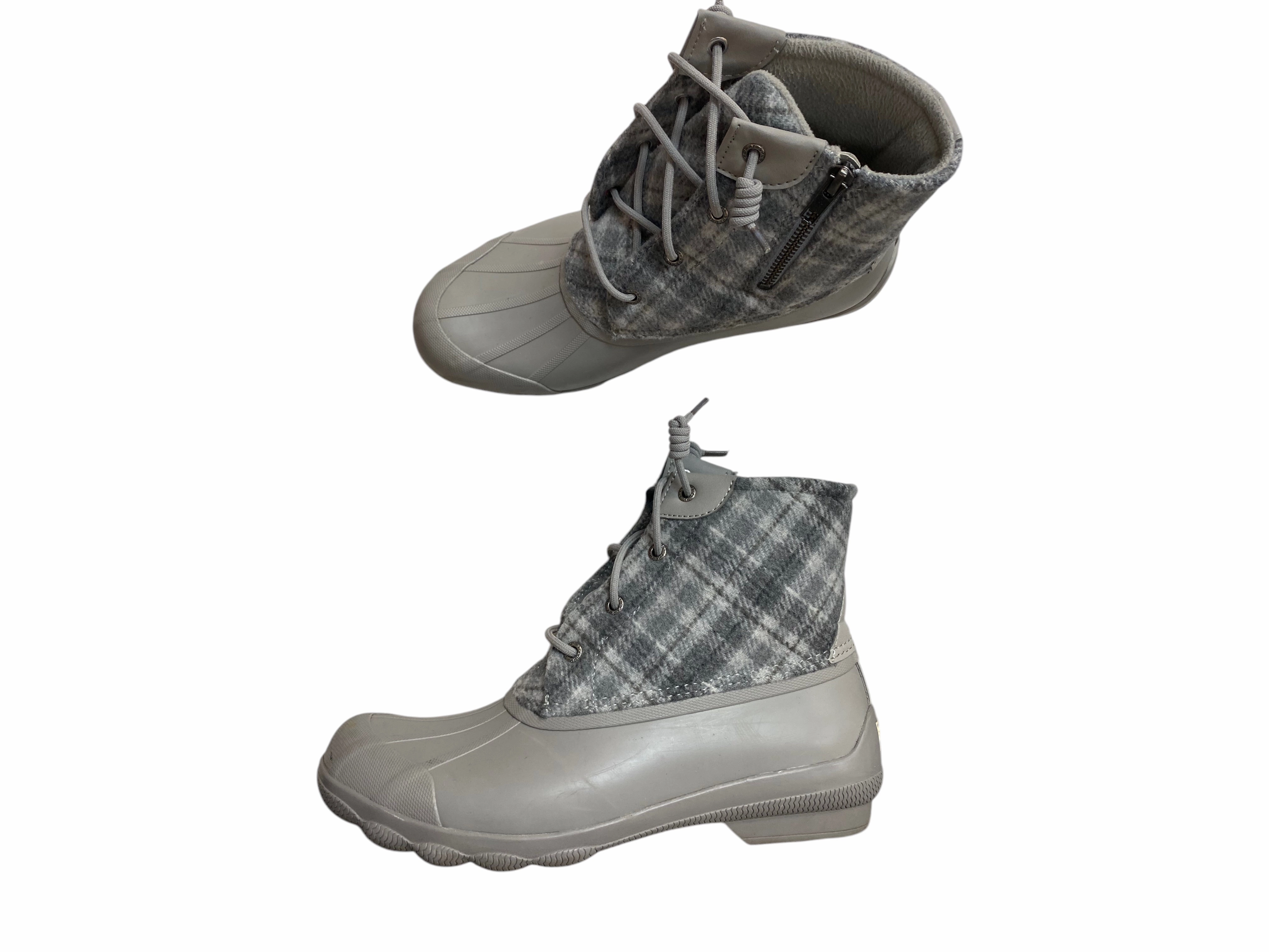 Rain Shield Noise Reducing Heel Boots Mid-Calf Flats By Sperry In Grey, Size:9.5