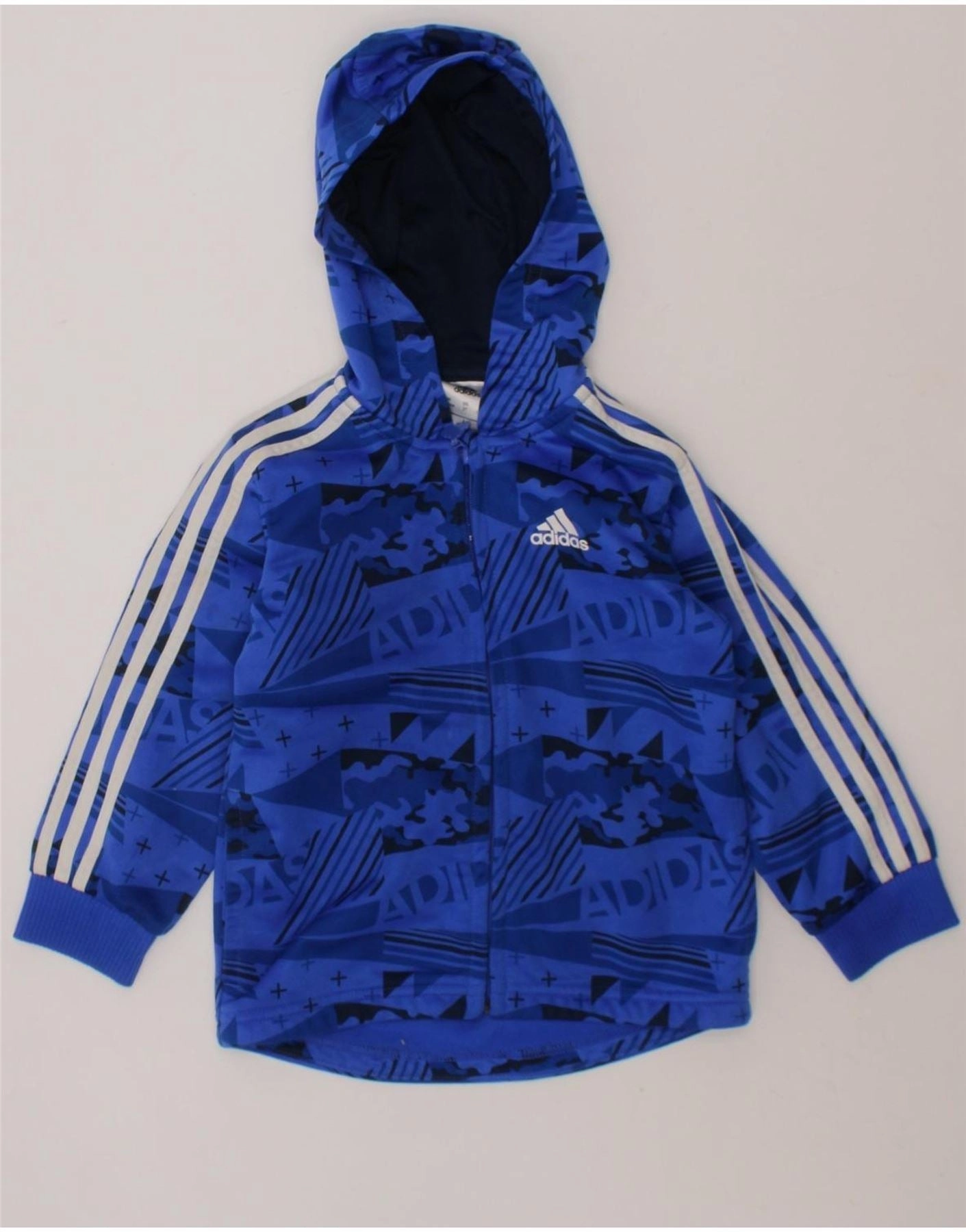ADIDAS Baby Boys Graphic Zip Hoodie Sweater 18-24 Months  Blue Camouflage Flexible Rib Trimming Home Trend