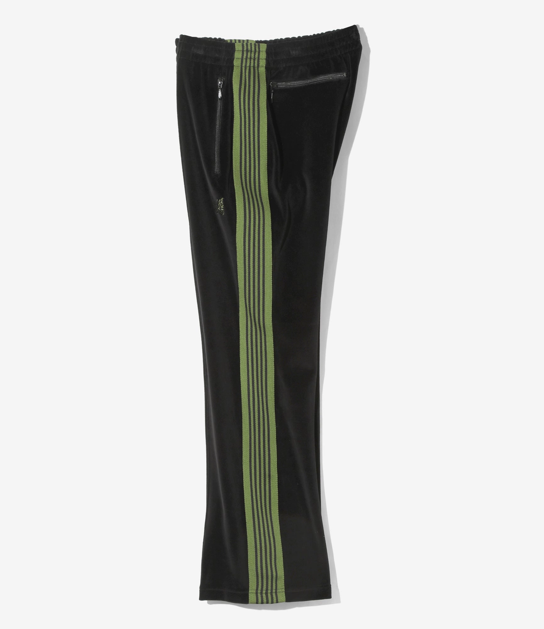 Boot-Cut Track Pant ?C Black Velour Slim Shape Stretch Panel