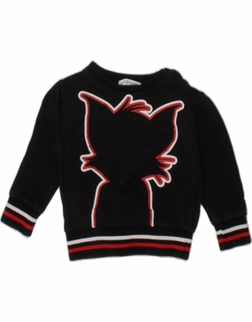 ICEBERG Baby Girls Graphic Sweatshirt Jumper 9-12 Months Black Striped Anti Pilling Finish Weekend Outfit