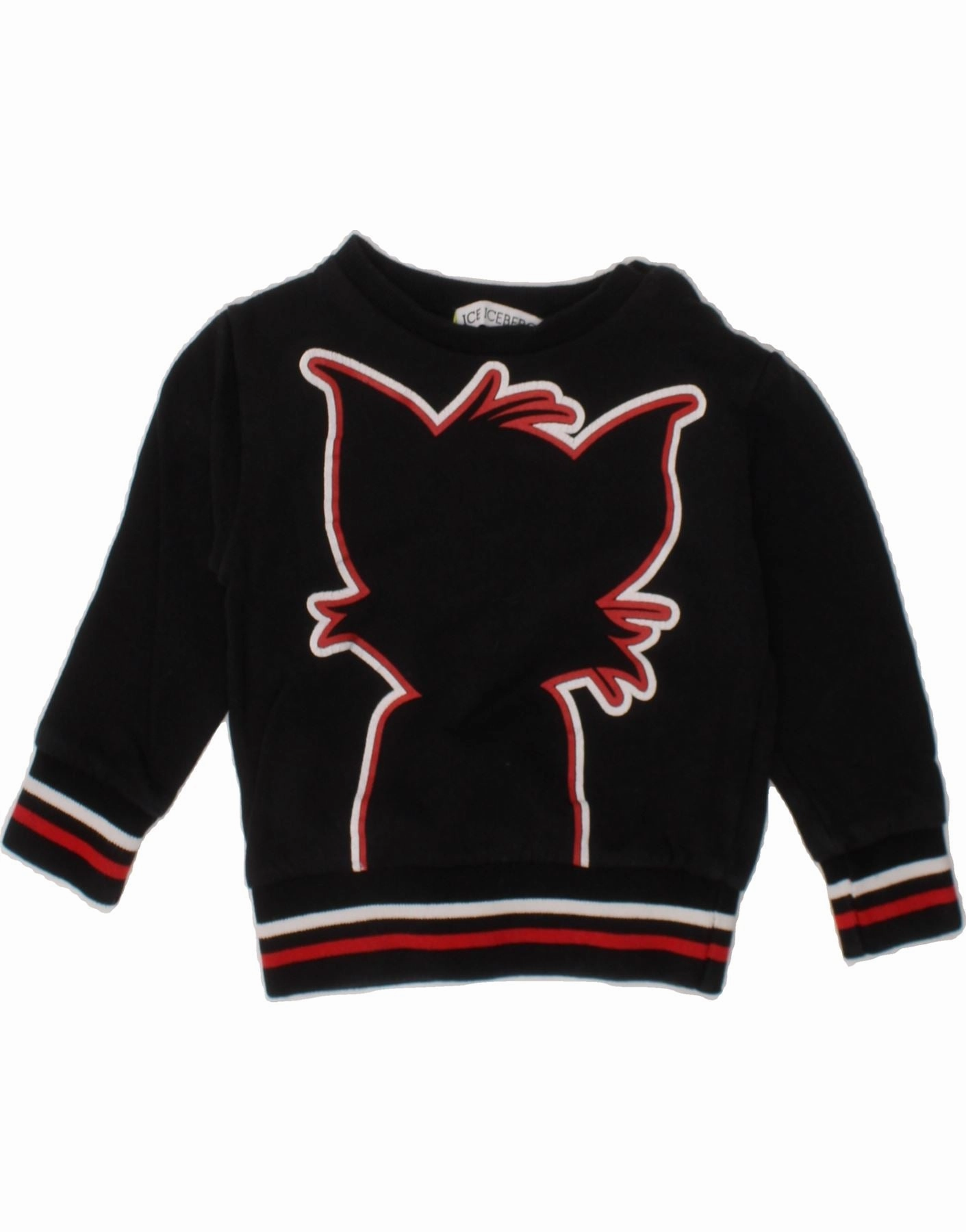 ICEBERG Baby Girls Graphic Sweatshirt Jumper 9-12 Months Black Striped Anti Pilling Finish Weekend Outfit