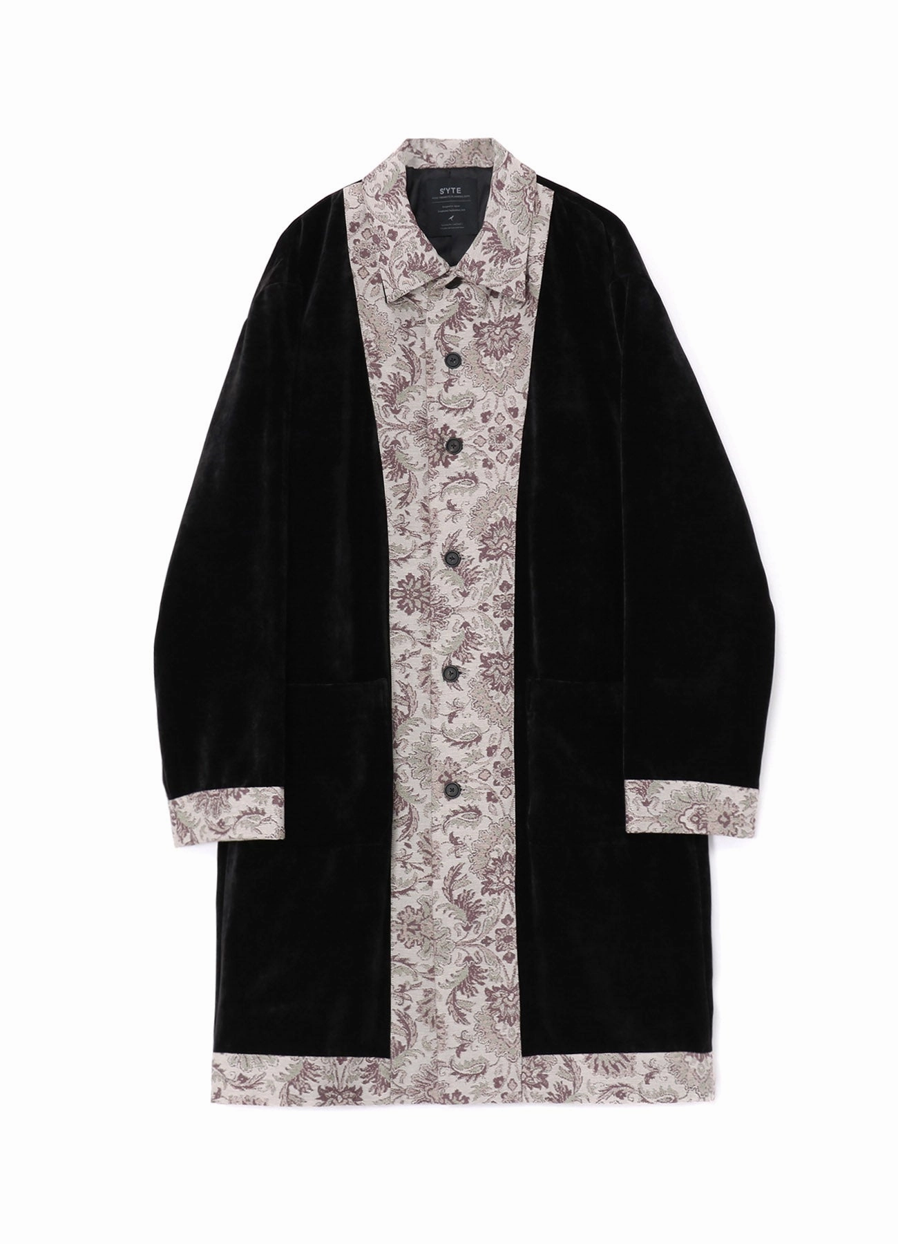 VELVETEEN LONG COAT WITH GOBELINS JACQUARD SWITCHED DESIGN Waterproof Zipper Pastel Shade