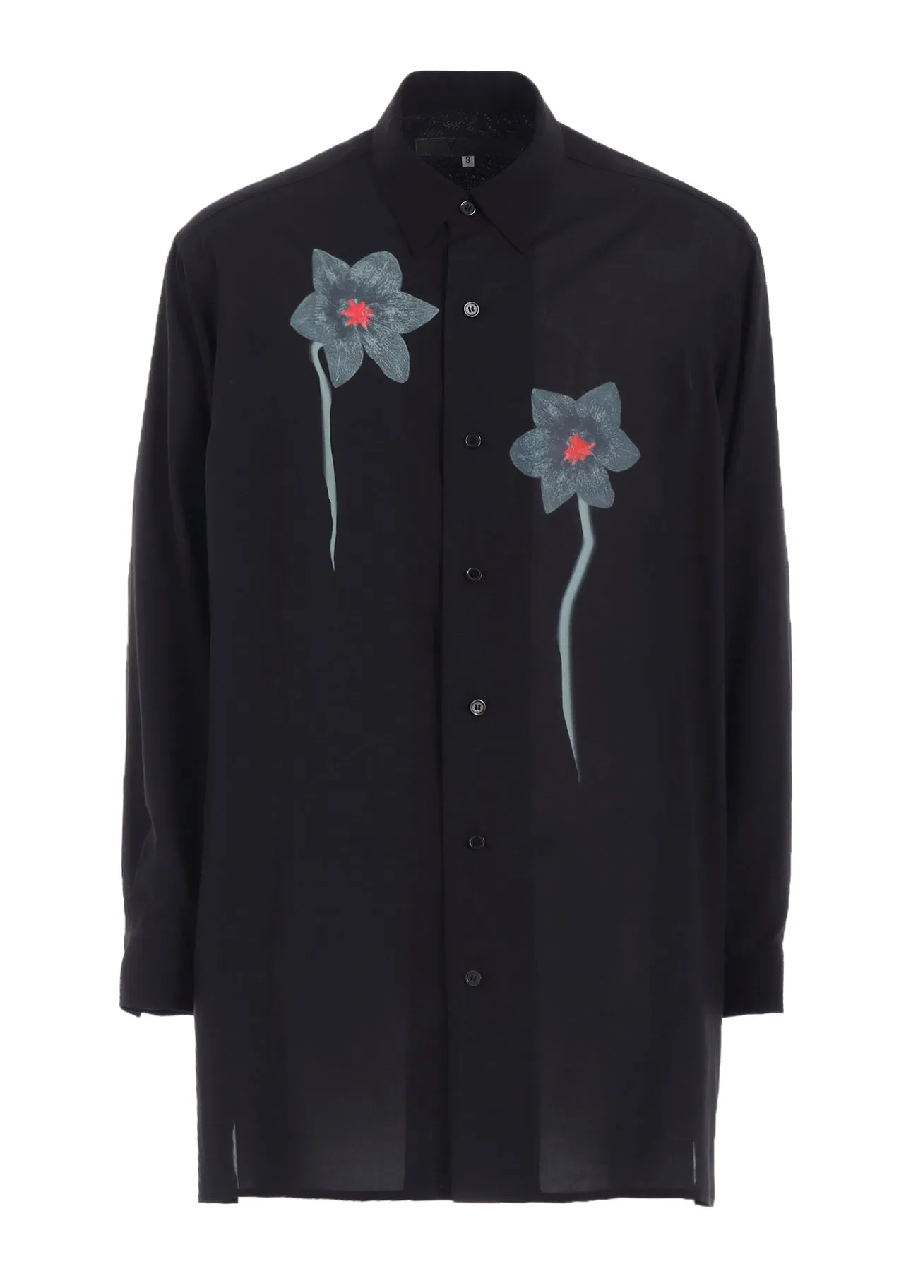 Twill Weave REGULAR COLLAR SHIRT WITH BLACK FLOWER PRINT