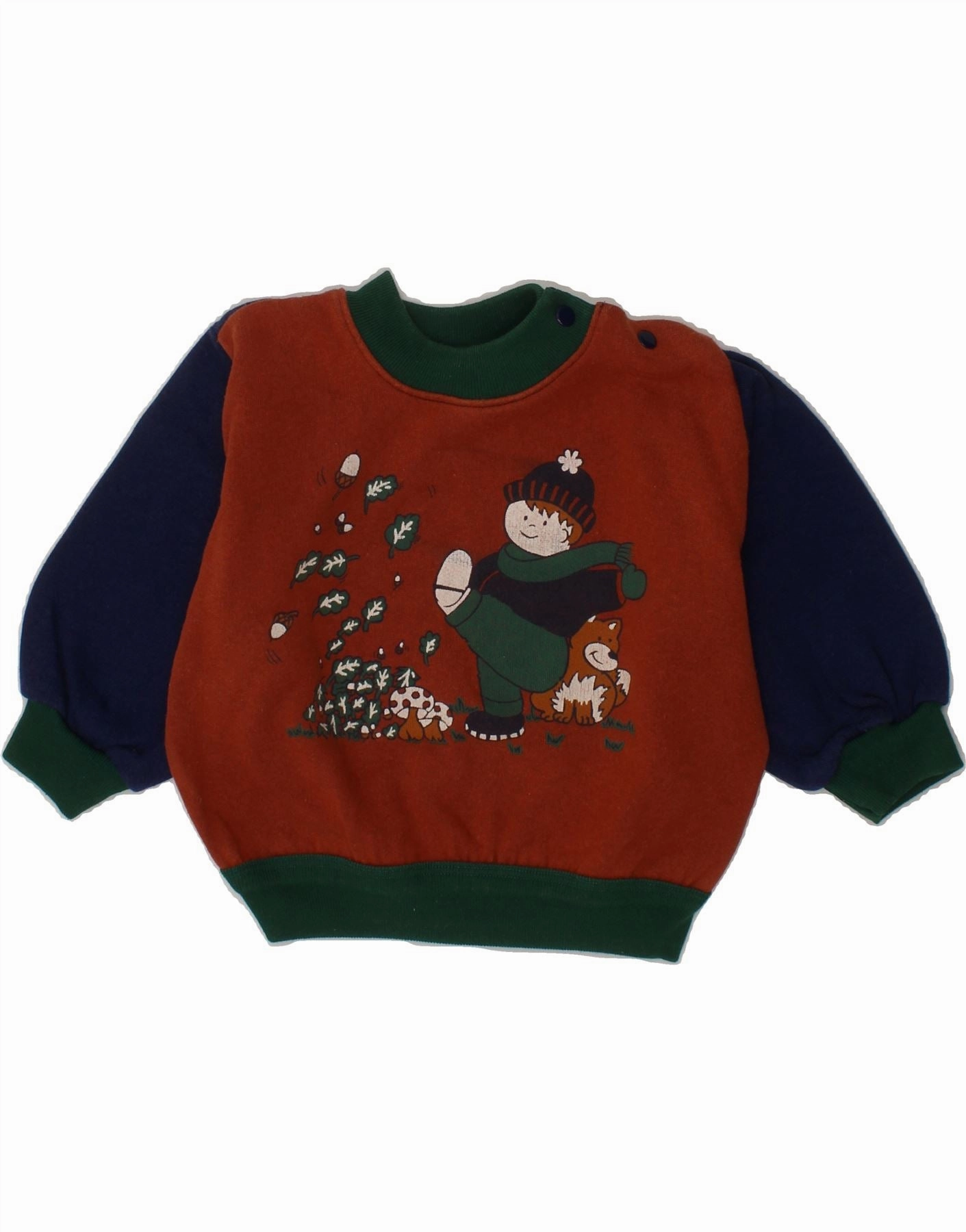 VINTAGE Baby Boys Graphic Sweatshirt Jumper 18-24 Months Red Colourblock Timeless Pick