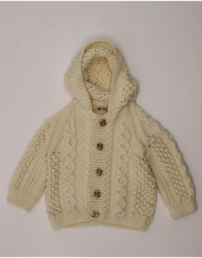VINTAGE Baby Girls Hooded Cardigan Sweater 18-24 Months Beige Essential Outfit