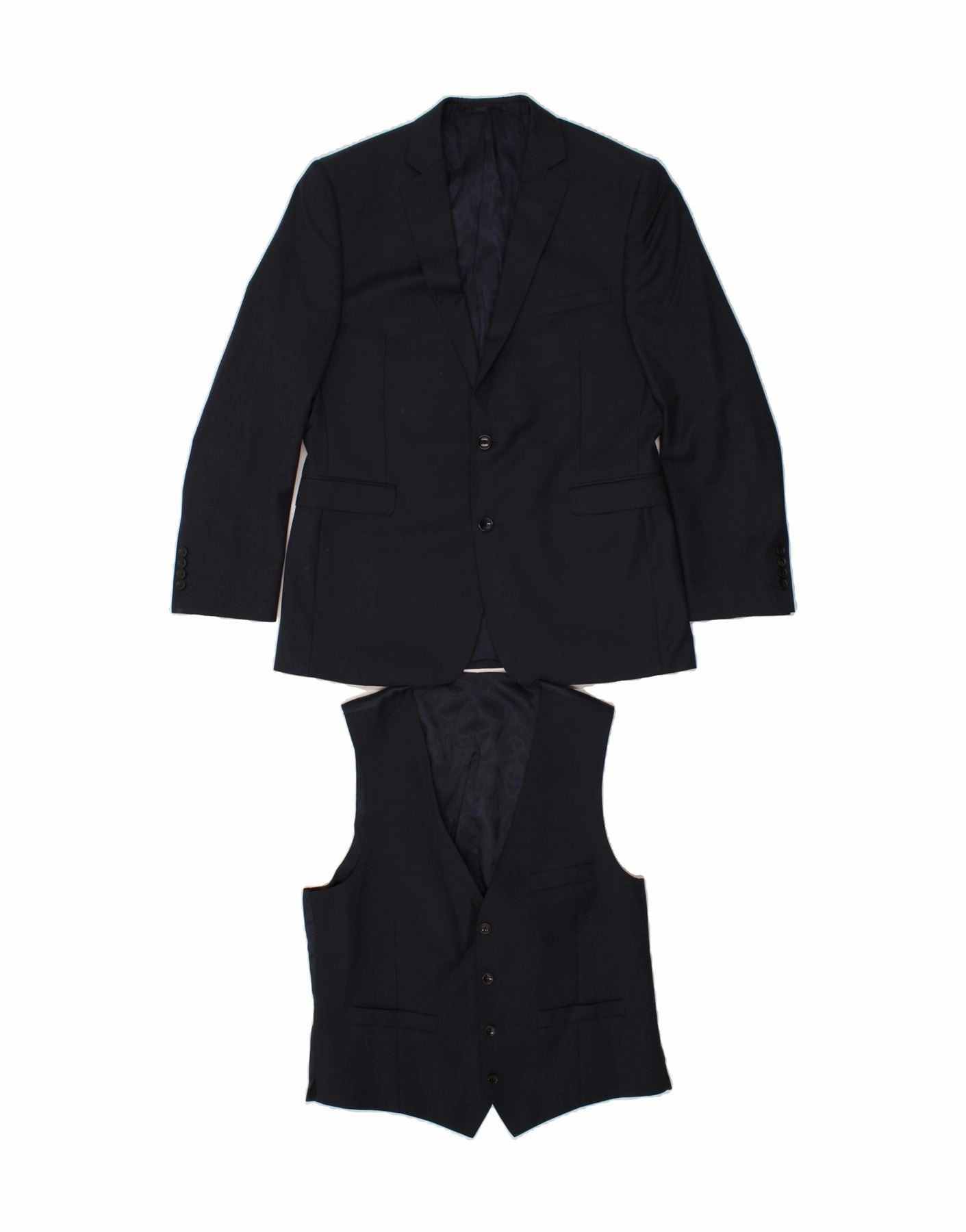 VINTAGE Mens 2 Button 2 Piece Set UK 38 Medium Navy Blue Wool Timeless business wear