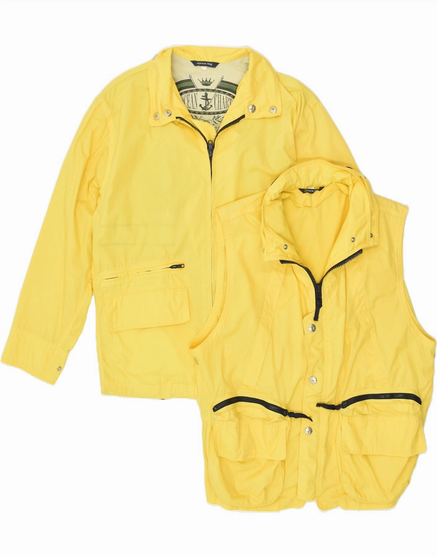 VINTAGE Mens 2 Piece Set IT 44 XS Yellow Polyester Chic Tailored Fit