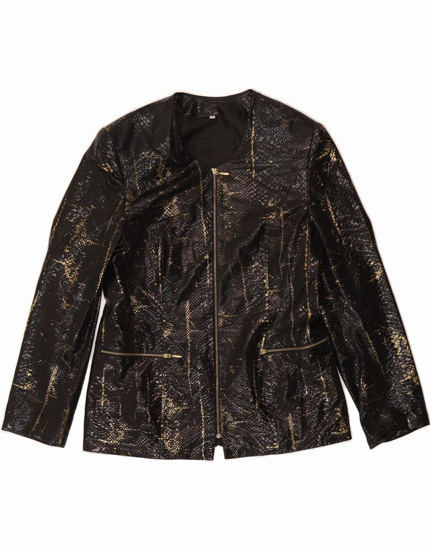 VINTAGE Womens Blazer Jacket EU 38 Medium Black Animal Print Polyester tailored office wear