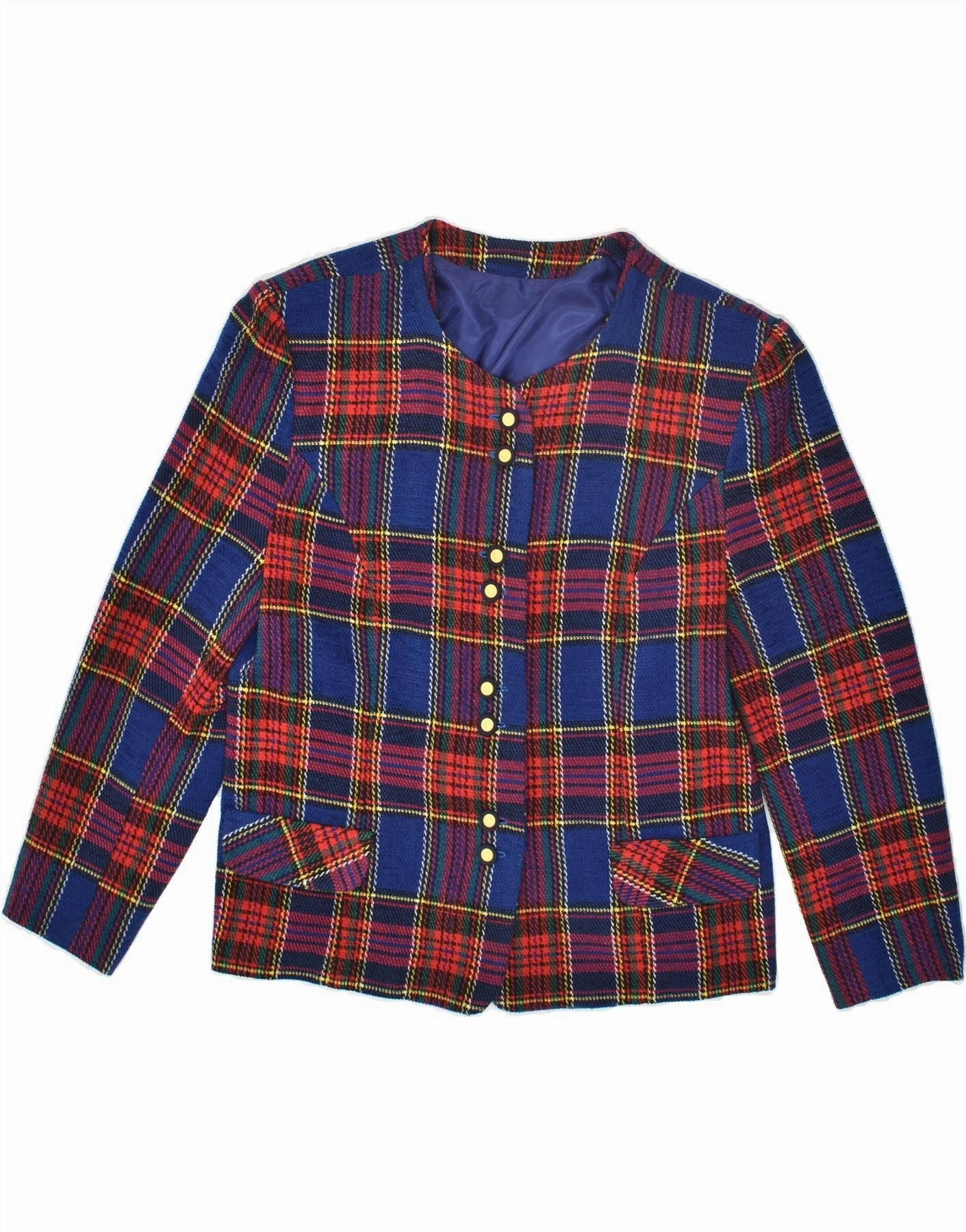 Refined Style VINTAGE Womens Blazer Jacket EU 42 Large Navy Blue Check