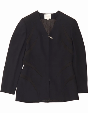 VINTAGE Womens Blazer Jacket IT 44 Medium Navy Blue Colourblock Acetate Sleek Tailored Look Relaxed Comfort Wear