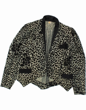 elegant office wear VINTAGE Womens Blazer Jacket UK 14 Large Black Animal Print
