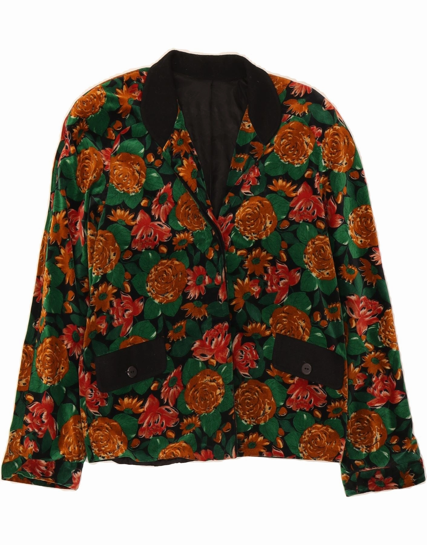 VINTAGE Womens Blazer Jacket UK 14 Medium Multicoloured Floral Cotton Refined Layer Timeless Layer