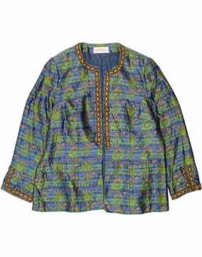 VINTAGE Womens Blazer Jacket UK 16 Large Blue Floral Tailored Fashion Relaxed Wear