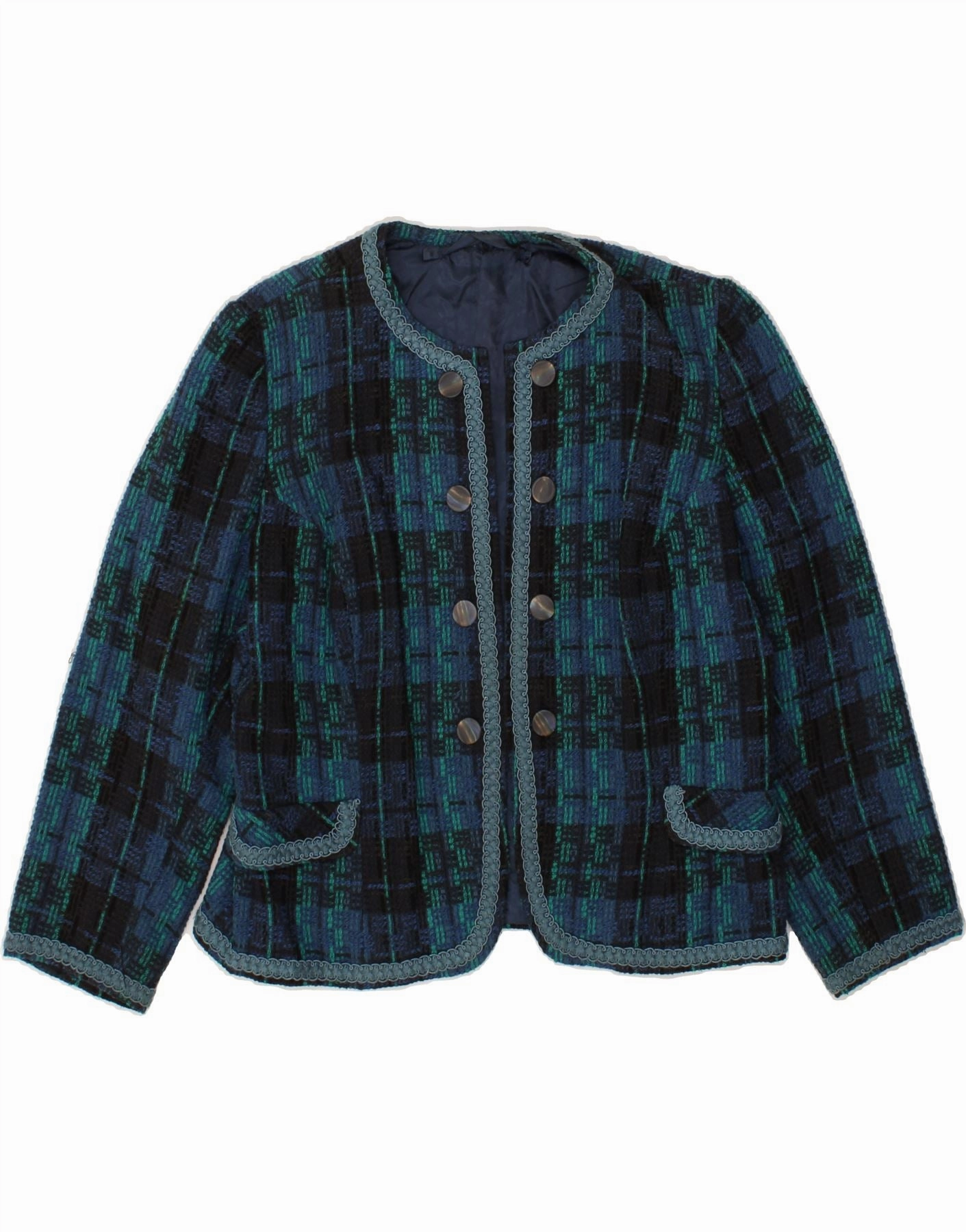 VINTAGE Womens Blazer Jacket UK 18 XL Navy Blue Check Elegant Appearance Elegant Comfort