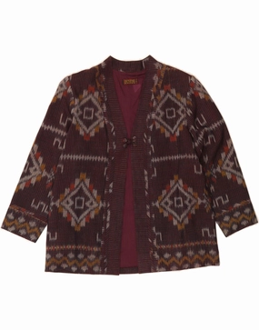 Adjustable Waist System VINTAGE Womens Blazer Jacket UK 42 XL Burgundy Argyle/Diamond Silk Ethnic