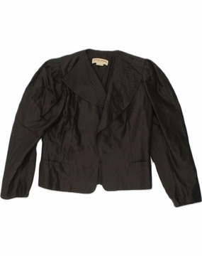 VINTAGE Womens Blazer Jacket US 12 Large Black Polyester Tailored Drape Patterns