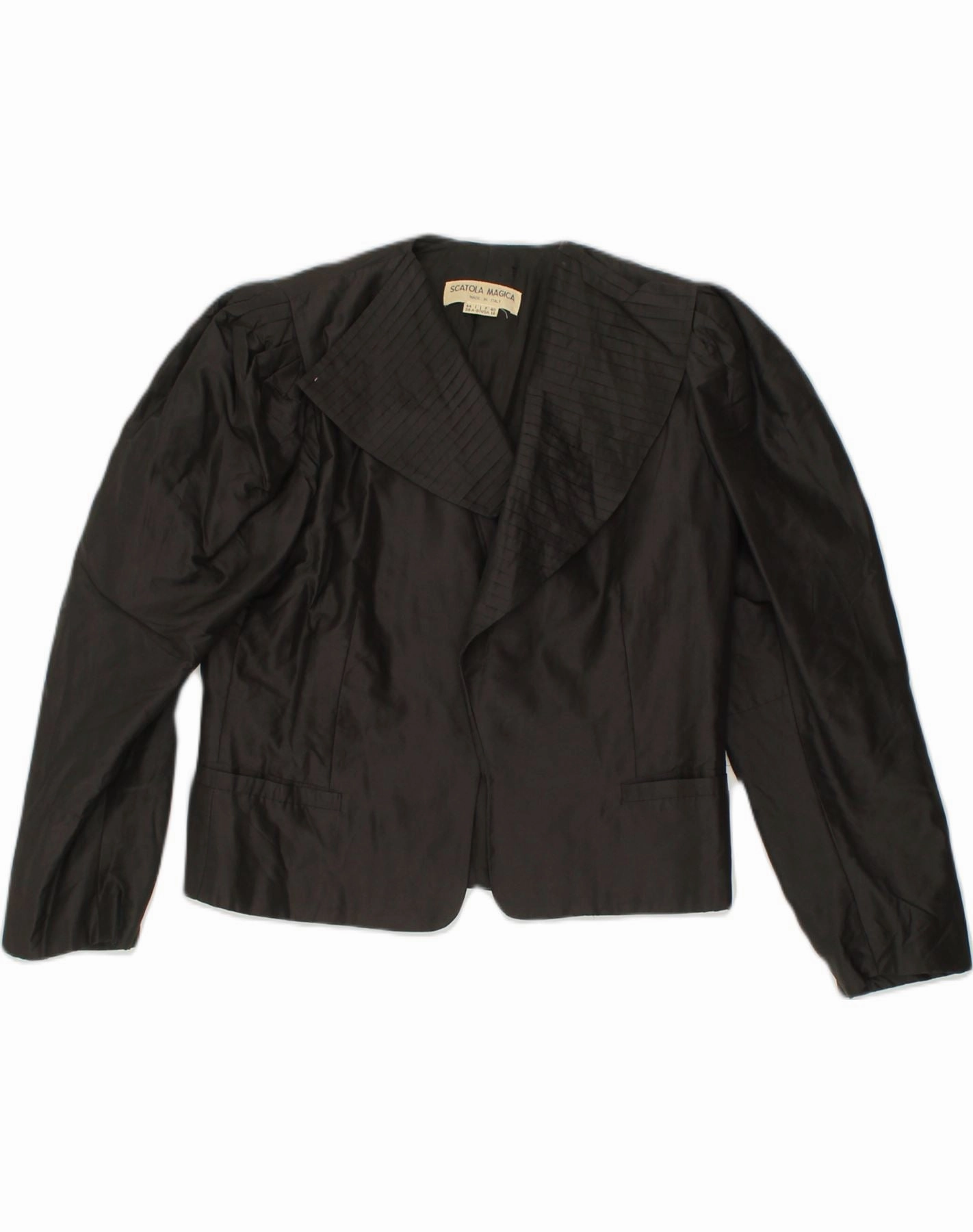 VINTAGE Womens Blazer Jacket US 12 Large Black Polyester Tailored Drape Patterns