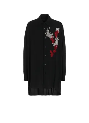 Flexible Material Plaid Design VISCOSE TWILL CHRYSANTHEMUM EMBROIDERY OVERSIZED SHIRT