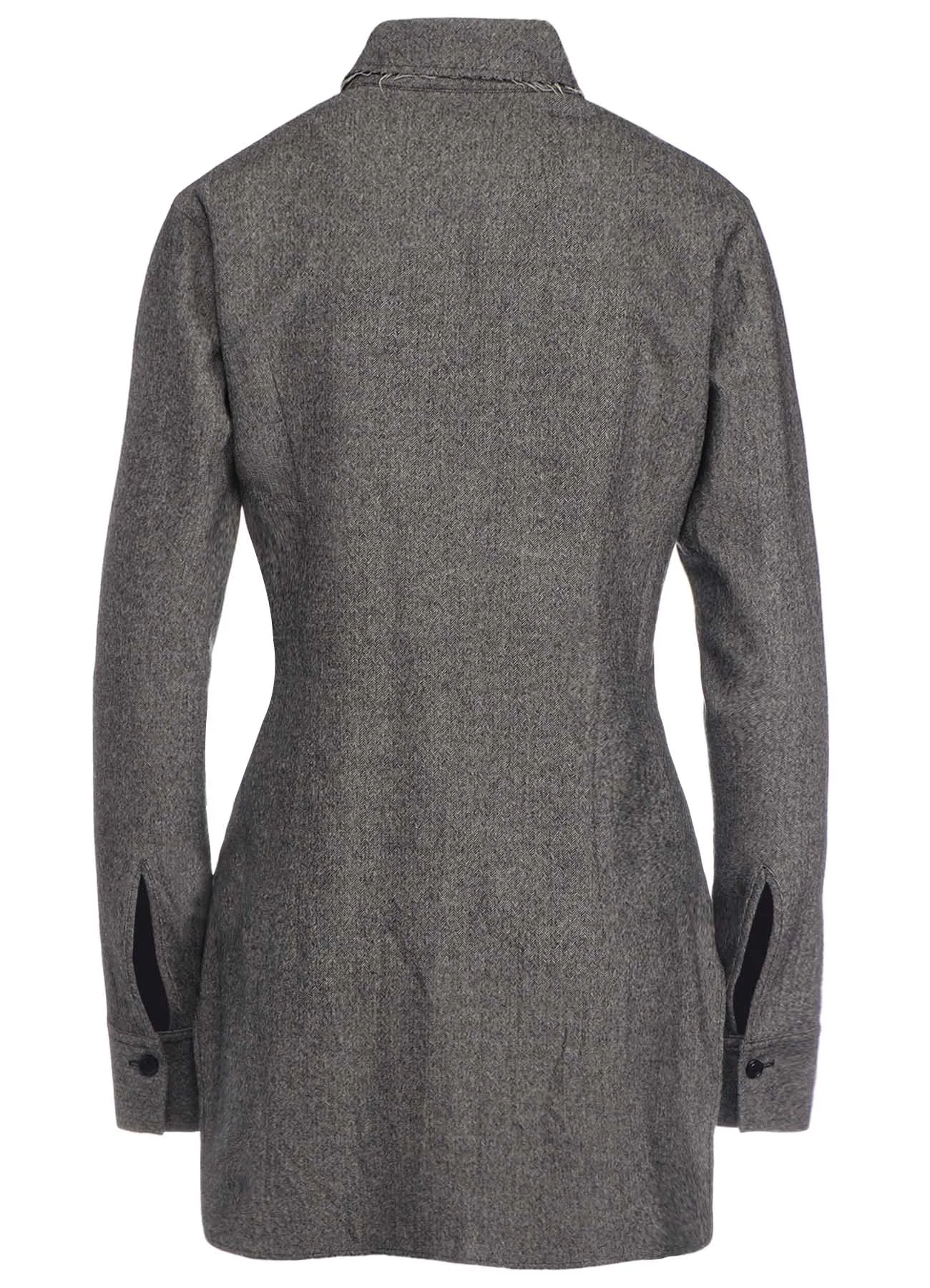 Lightweight Material W/ MINI HERRINGBONE OPEN NECK BLOUSE