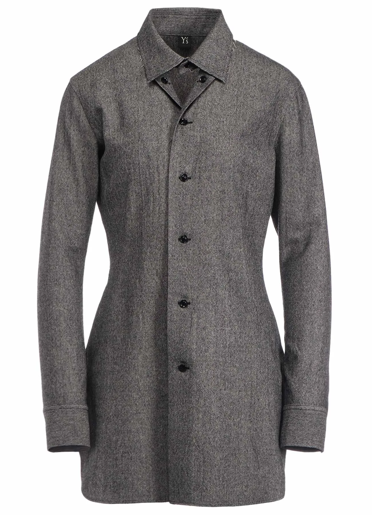 Linen blend W/ MINI HERRINGBONE OPEN NECK BLOUSE