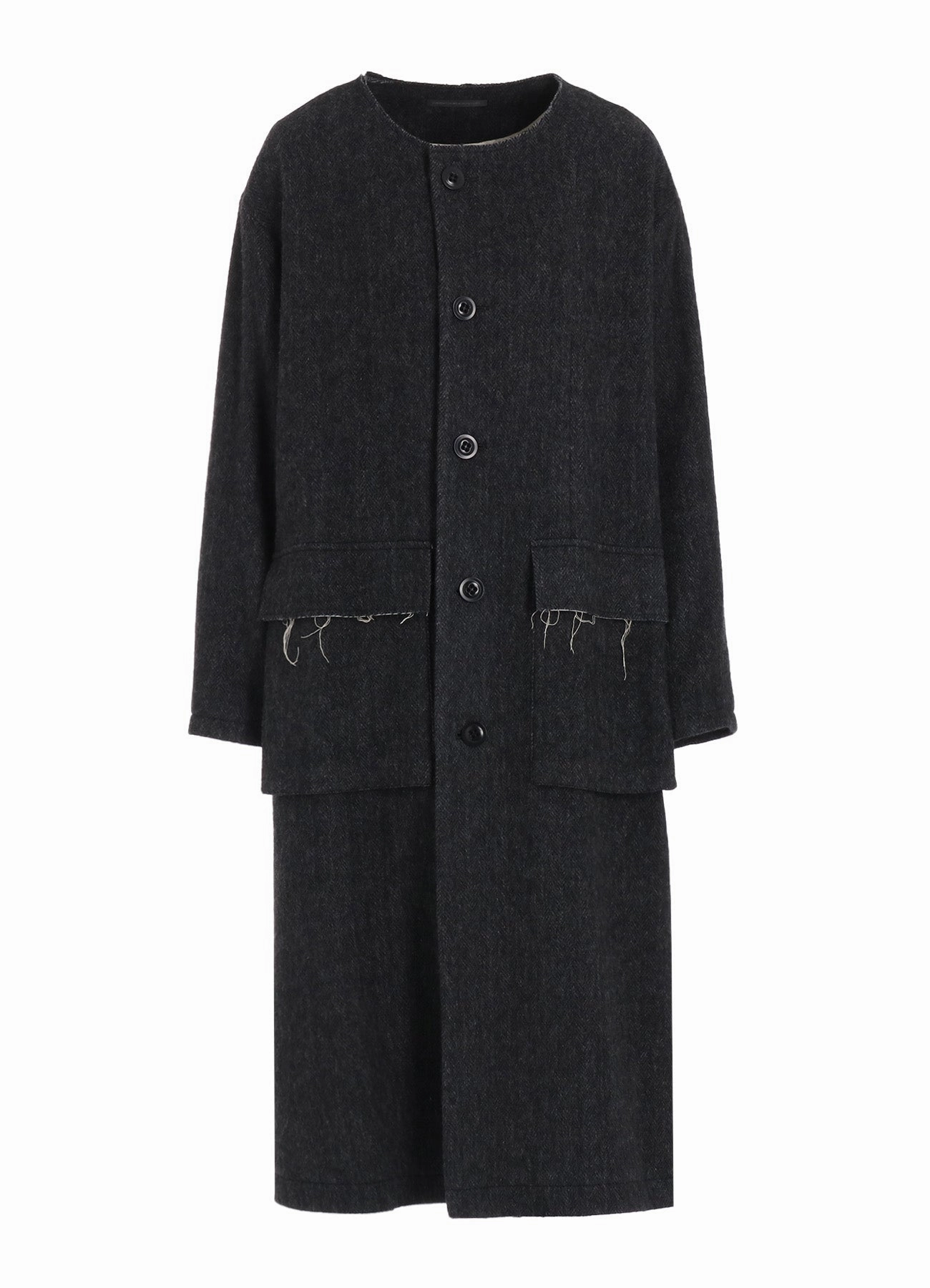 BreathableFabric Cozy Comfort W/LI HERRINGBONE COLLARLESS COAT