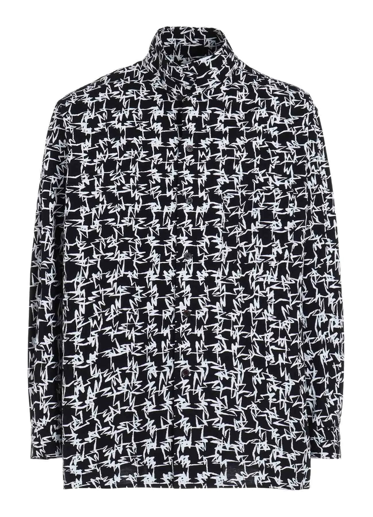 Minimalist Closure ??Y's for men ?? MASSES??COTTON PIGMENT PRINT OPEN COLLAR SHIRT