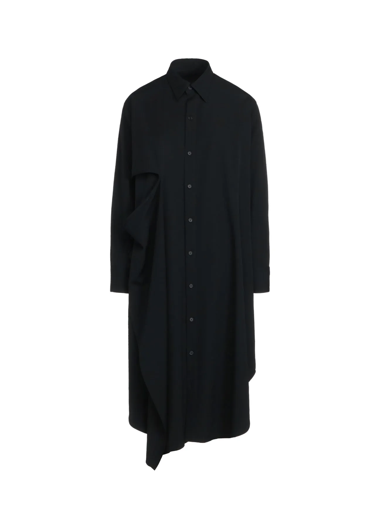WASHER FINISHED WOOL GABARDINE SHIRT DRESS WITH DOUBLE-TAILORED RIGHT FRONT Everyday Outfit