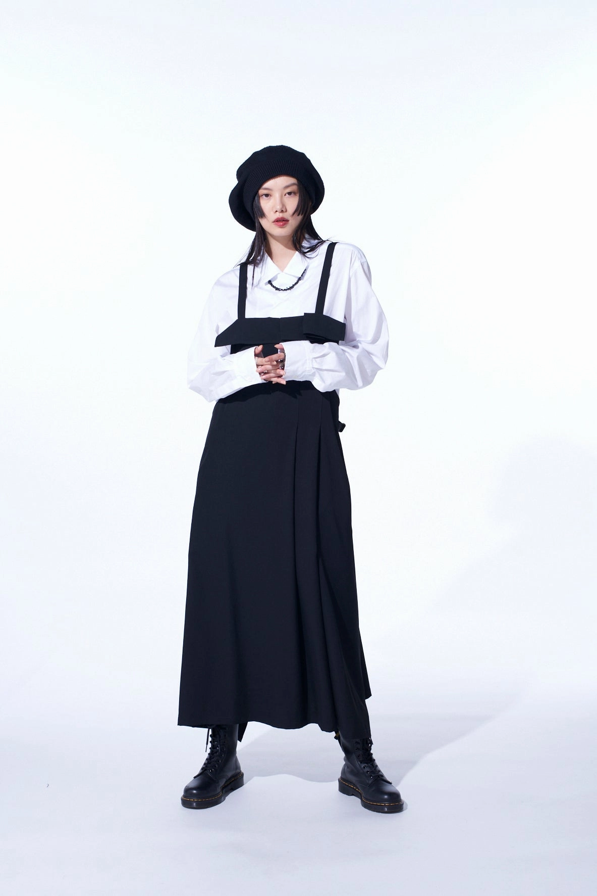 WASHER WOOL GABARDINE PLEATED SHOULDER STRAP DRESS Feminine Design