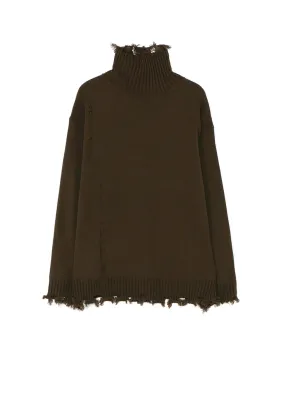 Midweight Feel Breathable Mesh Paneling 7G BULKY WOOL DAMAGE TURTLE PULLOVER