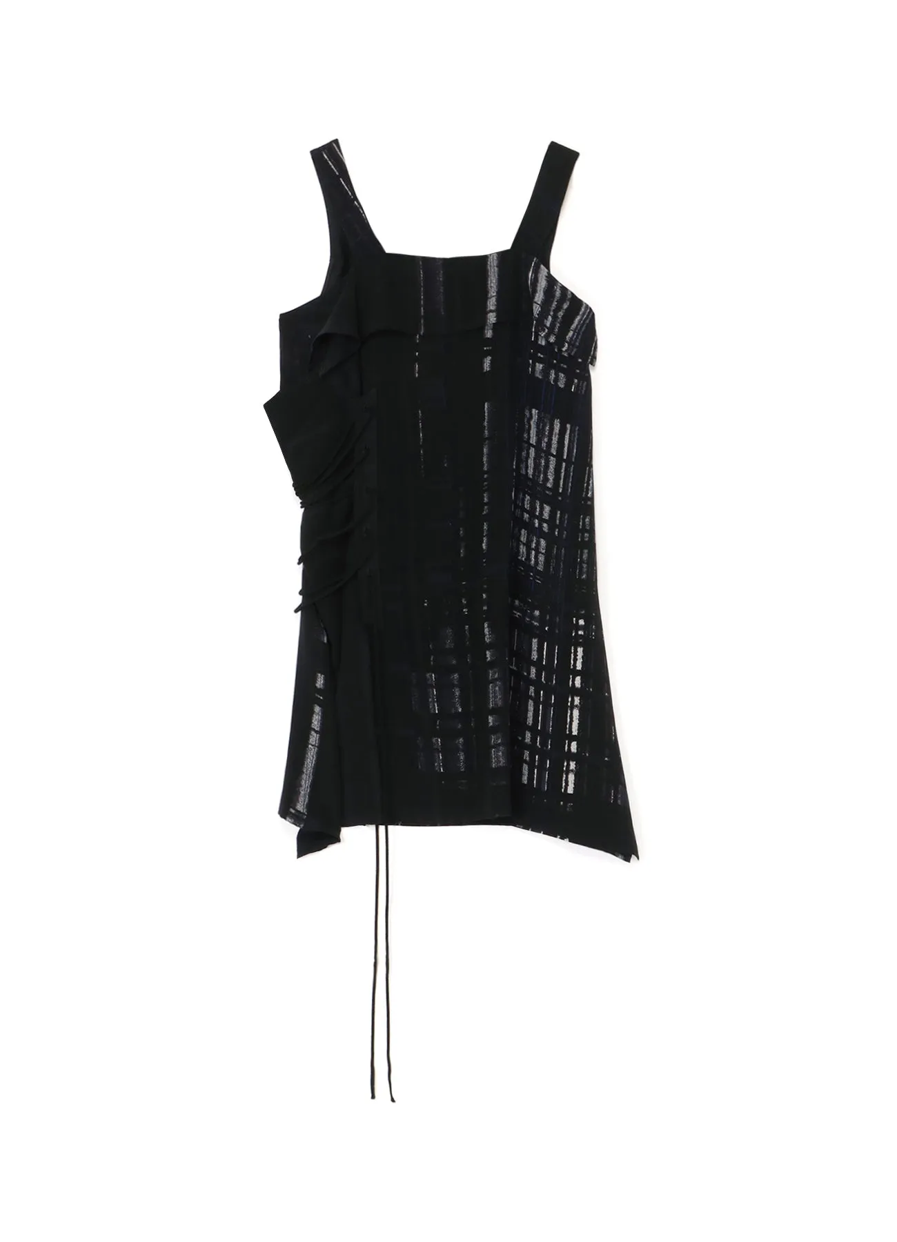 CU/RY HAND PAINTED PLAID PRINT LACE UP BLOUSE Ruffle Edge Midweight Textile