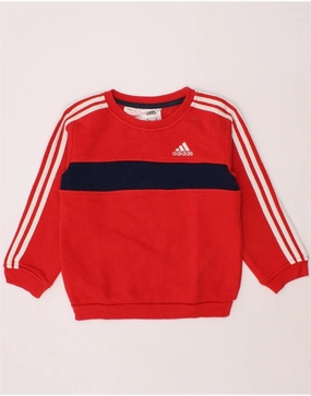 Layered Knit Design ADIDAS Baby Boys Sweatshirt Jumper 18-24 Months Red Colourblock Cotton