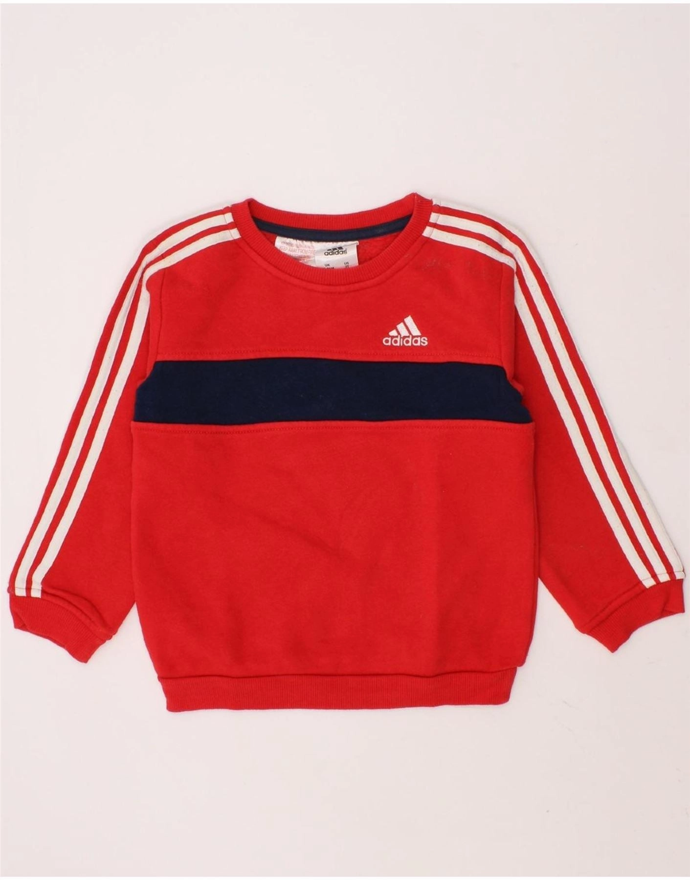 Layered Knit Design ADIDAS Baby Boys Sweatshirt Jumper 18-24 Months Red Colourblock Cotton