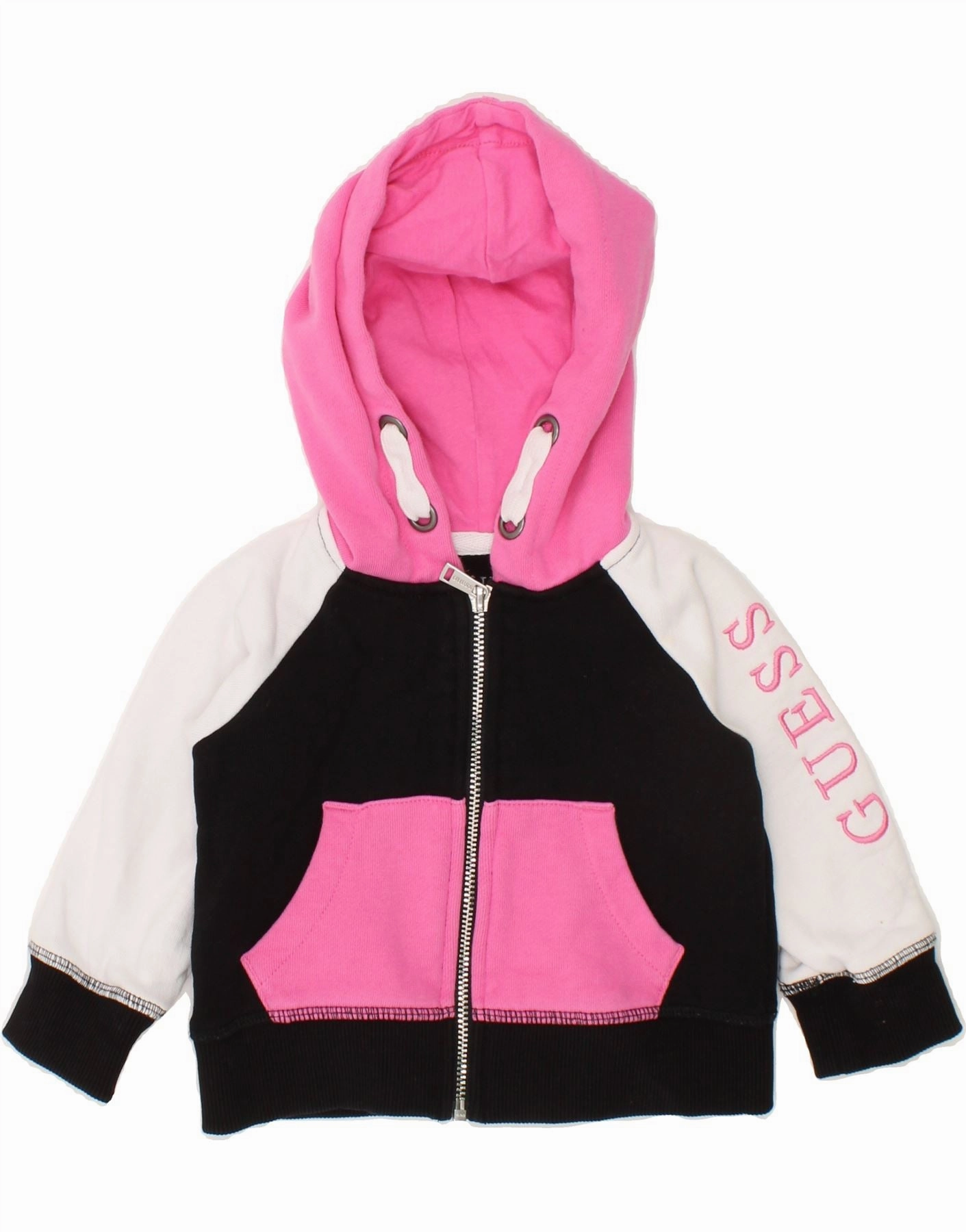 GUESS Baby Girls Zip Hoodie Sweater 3-6 Months Black Colourblock Cotton Simple Trend