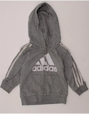ADIDAS Baby Boys Graphic Zip Hoodie Sweater 18-24 Months Grey Cotton Neat Look